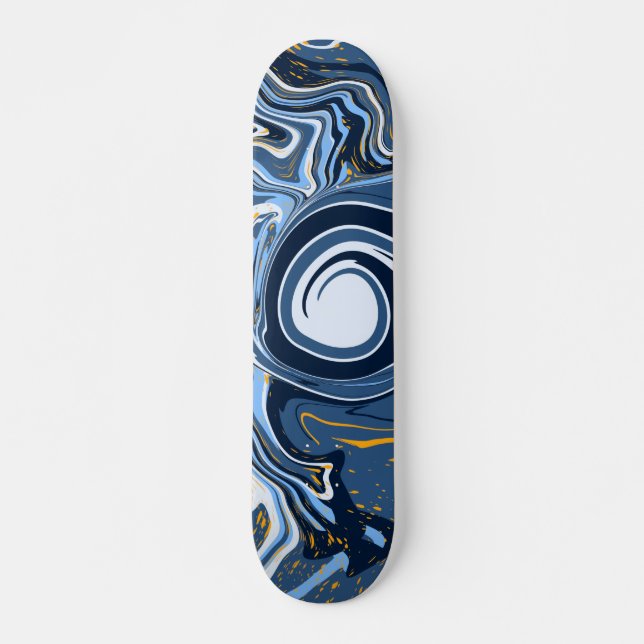 Skateboard Marbre bleu, blanc et or Art fluo (Devant)