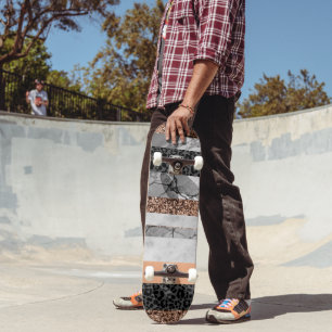 Skateboard Marbre léopard paillettes rayures Glam 3