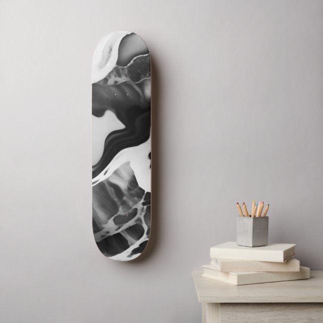 Skateboard Marbre noir et blanc tendance (Art mural)