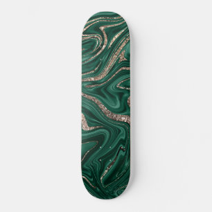 Skateboard Marbre Parties scintillant en or noir vert Emerald