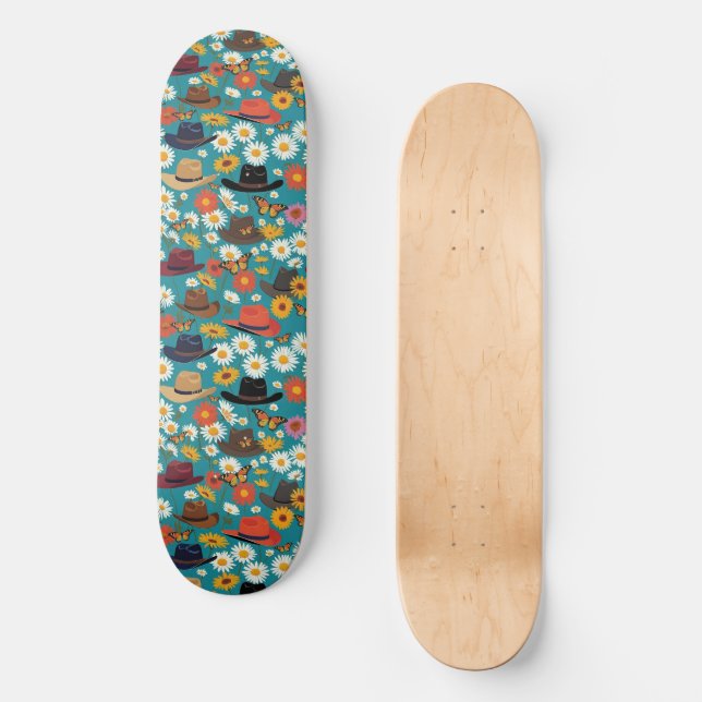 Skateboard Marguerites Casquettes Cowboy Et Papillons Monarqu (Recto)