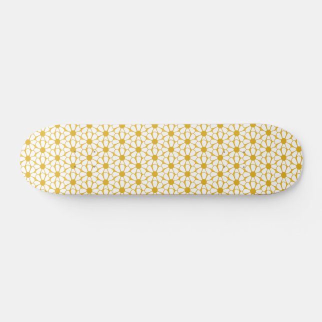Skateboard Marguerites rétro gaies blanc et moutarde jaune (Horz)