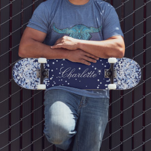 Skateboard Marine bleu nom comfetti élégante fille