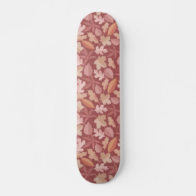 Skateboard Marsala motif feuille (Devant)