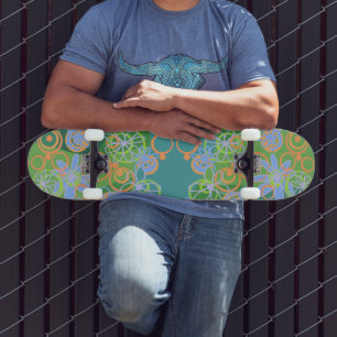 Skateboard Mazipoodles bulles florales Multi Vert Orange Bleu
