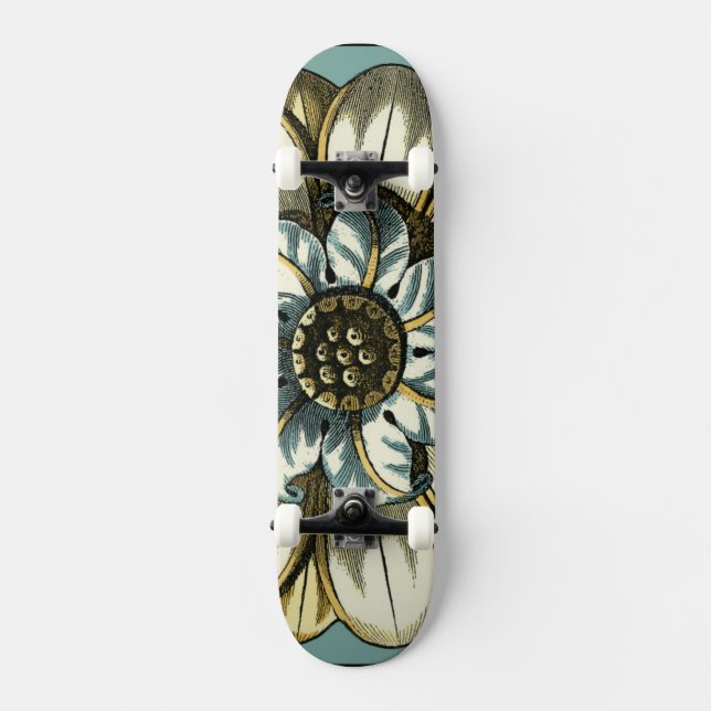 Skateboard Médaillon floral orné sur Arrière - plan bleu clai (Recto)
