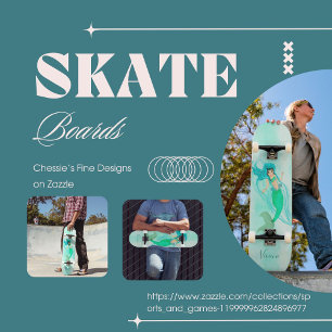 Skateboard Mermaid Girly Queue Verte Bleue
