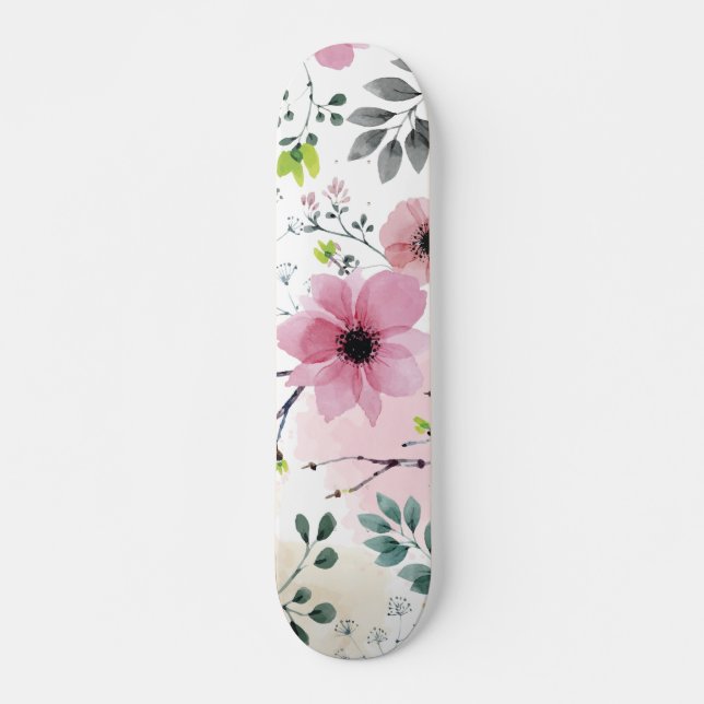 Skateboard Mes fleurs de jardin (technique de l'aquarelle) (Devant)
