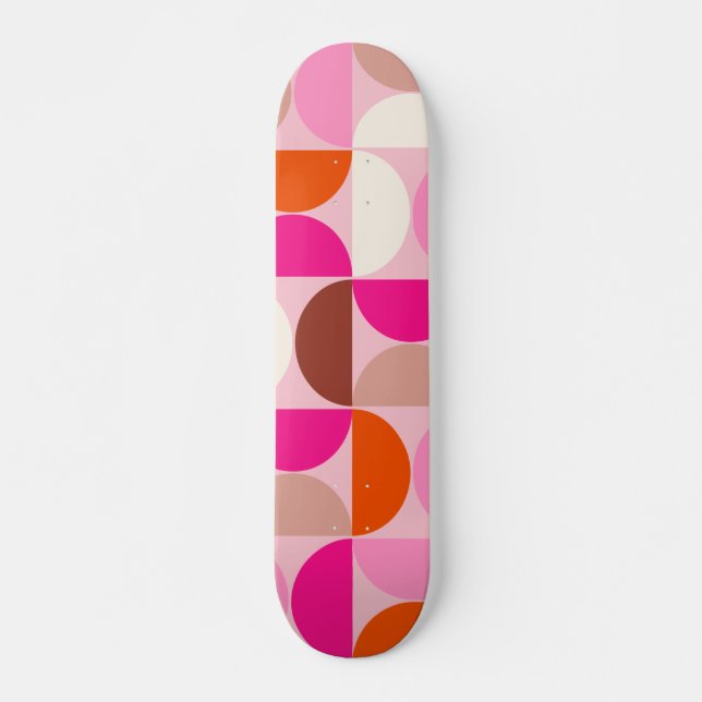 Skateboard Mi-siècle Moderne Abstrait Motif rose orange (Devant)