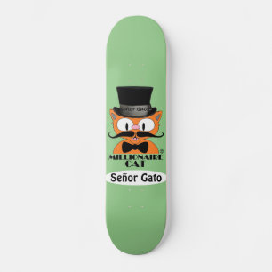 Skateboard Millionnaire Caricature Mustache Chat Señor Gato