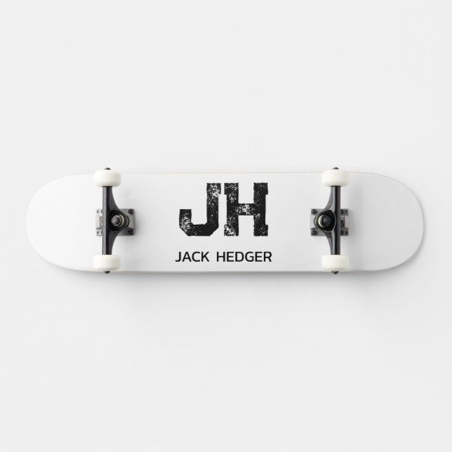 SKATEBOARD MINIMALIST BLACK TWO LETTER MONOGRAM NAME WHITE (Horz)