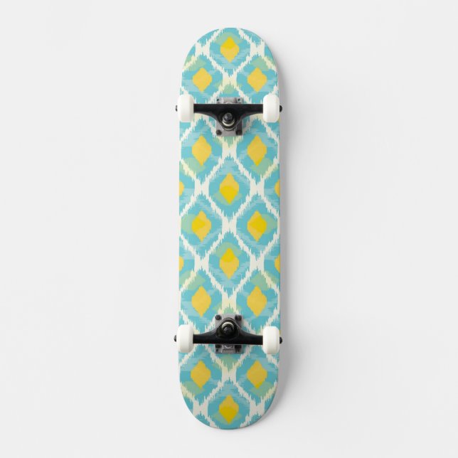 Skateboard Mode jaune bleue d'ikat tribal moderne (Recto)