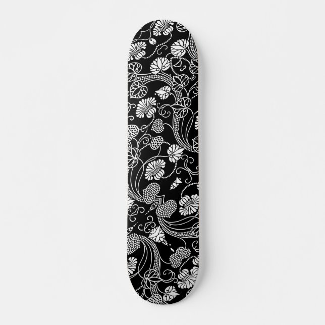 Skateboard Modèle floral antique noir sur blanc (Devant)