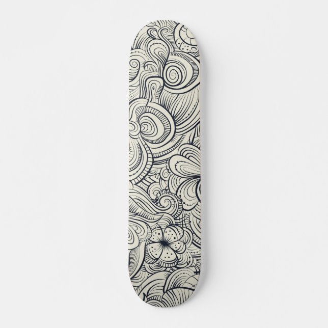 Skateboard Modèle Floral cool Moderne Noir Et Blanc (Devant)