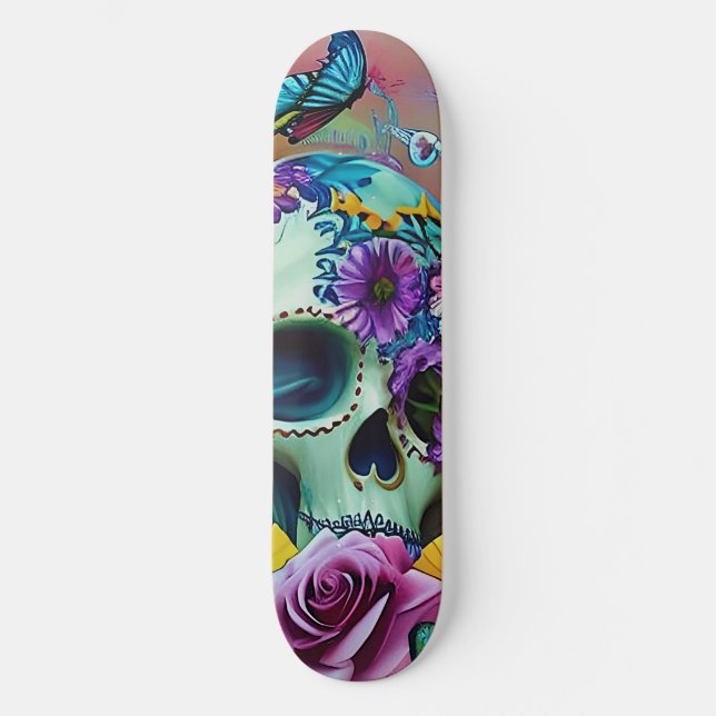 Skateboard modèle moderne crâne de sucre de fleur (Recto)