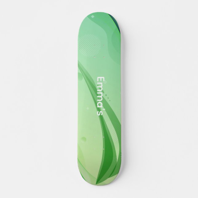 Skateboard Modern Abstract Green Fluid Waves & Geometric Grap (Devant)