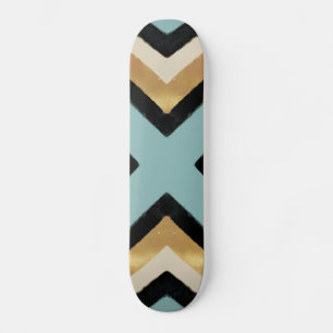 Skateboard Modern Black Gold Brushstrokes Mint Geometric