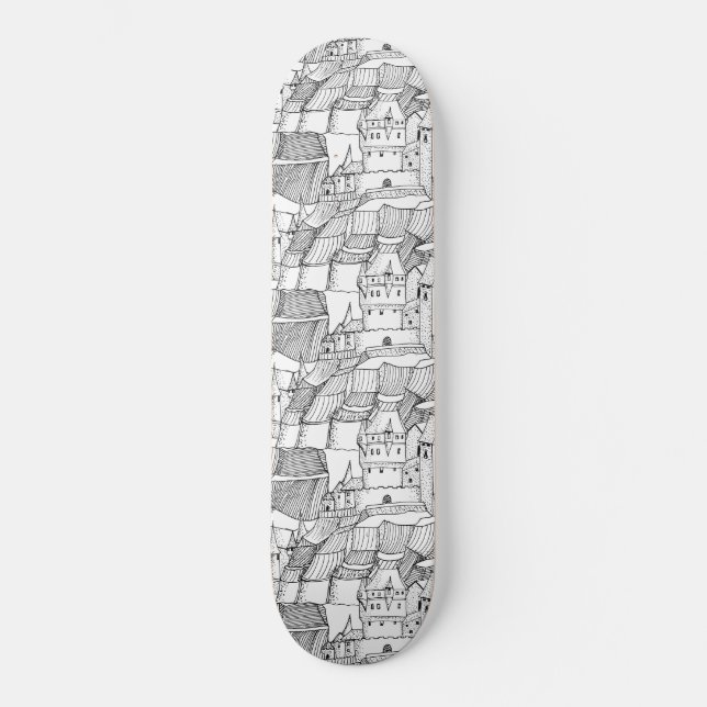 Skateboard Moderne et élégant Château Princess Noir et blanc (Recto)