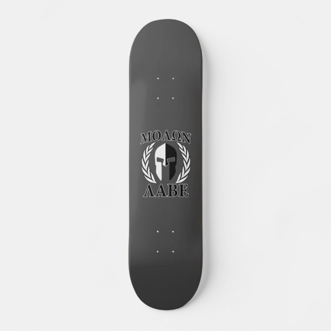 Skateboard Molon Labe Laurels en Masque Spartiate Noir & Blan (Recto)