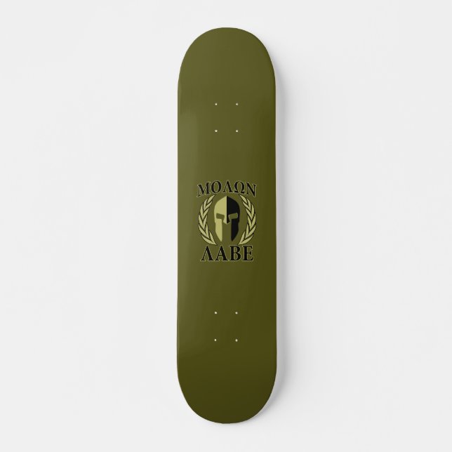 Skateboard Molon Labe Laurels en Masque Spartiate Vert olive (Devant)