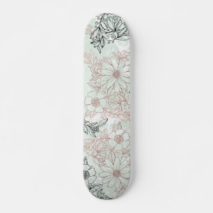 Skateboard Monnaie moderne Rose noir or marbre floral