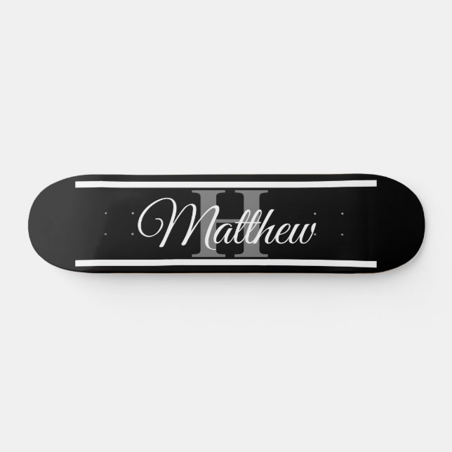 Skateboard Monogramme blanc noir simple et élégant personnali (Horz)