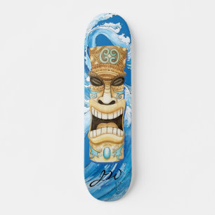 Skateboard Monogramme bleu de la plage Tiki Wave
