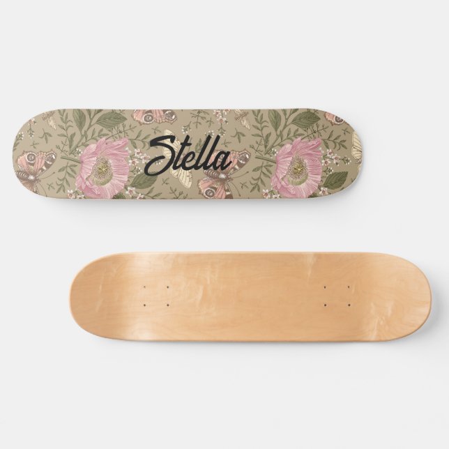 Skateboard Monogramme botanique Fleur sauvage moderne et tend (Horz)