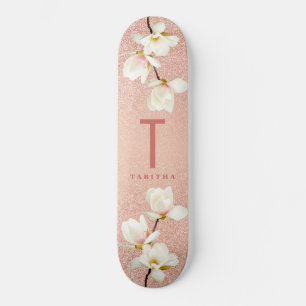 Skateboard Monogramme de girly rose moderne personnalisé mag
