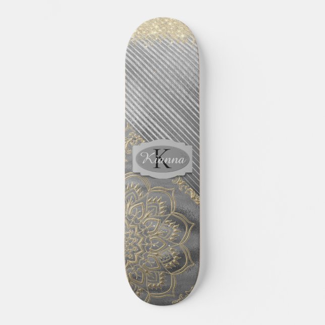 Skateboard Monogramme de mandala chic (Recto)