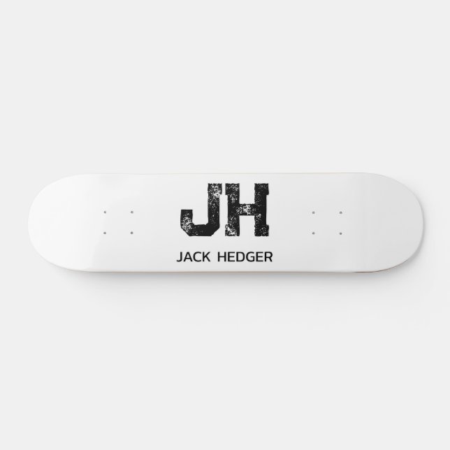 SKATEBOARD MONOGRAMME DE NOM À DEUX LETTRES MINIMALISTE NOIR  (Horz)