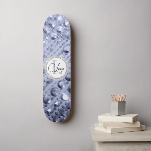 Skateboard Monogramme de perles bleues éblouissantes (Art mural)