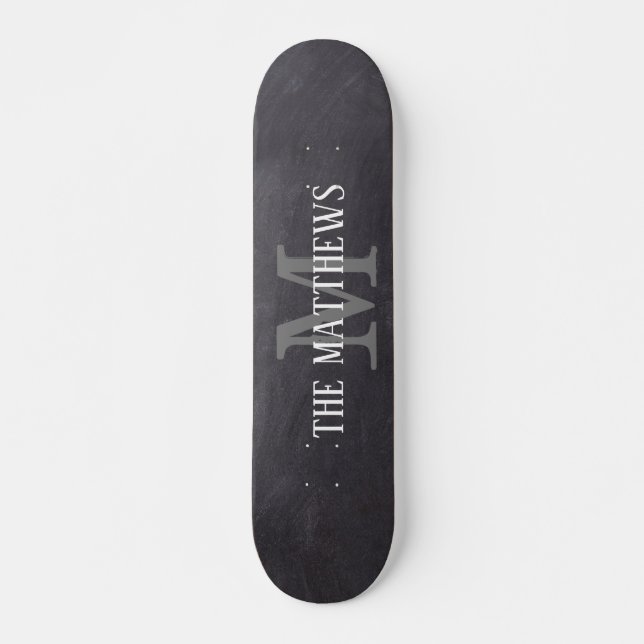 Skateboard Monogramme de tableau noir rustique personnalisé N (Devant)