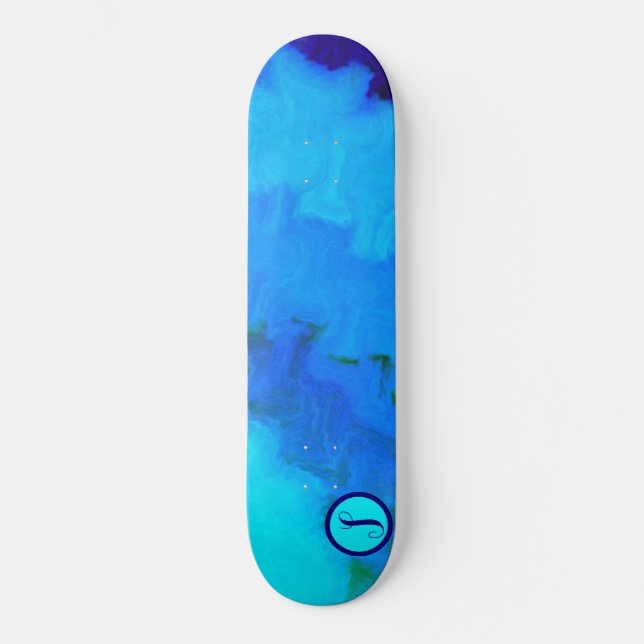 Skateboard Monogramme de teinture à carreaux bleu pour filles (Recto)