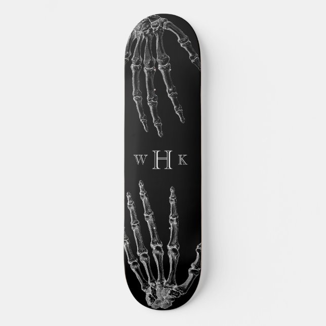 Skateboard Monogramme des mains crâniennes tendance noir blan (Recto)