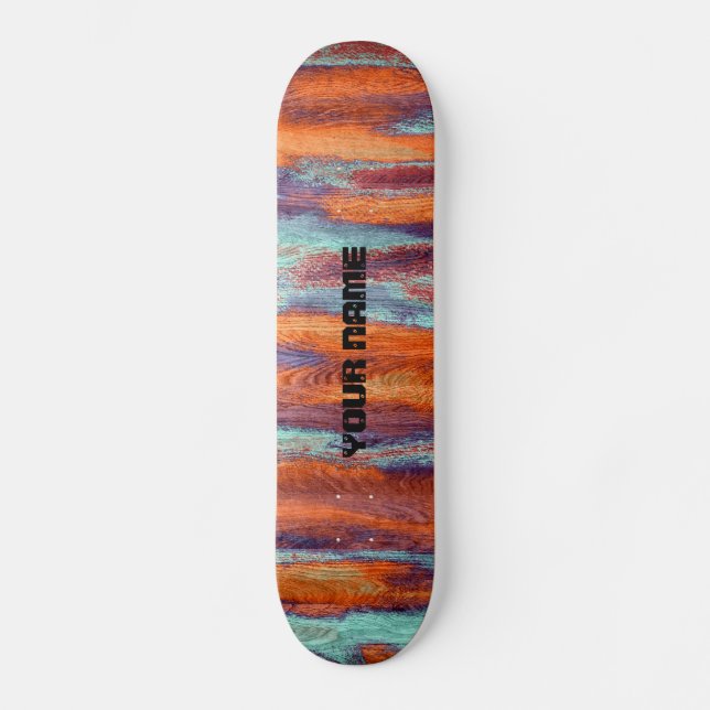 Skateboard Monogramme du grain de bois couleur rétro (Recto)