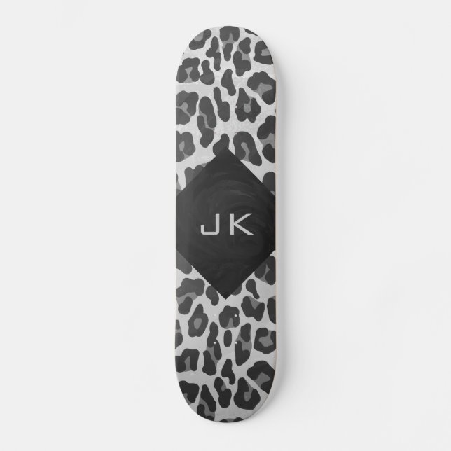 Skateboard Monogramme Empreinte de léopard noir et blanc (Recto)