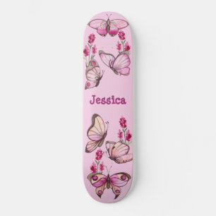 Skateboard Monogramme floral de Petite Papillons rose