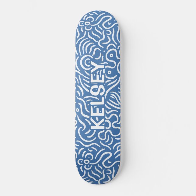 Skateboard Monogramme Ligne minimum Art bleu (Recto)