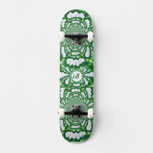 Skateboard monogramme Mandala orchidée blanche