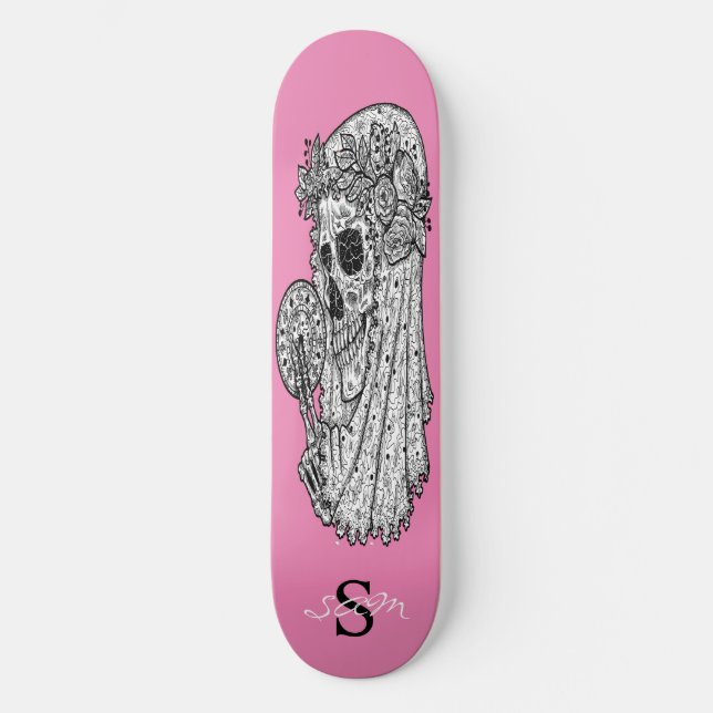 skateboard Monogramme Mariage rose crâne (Recto)
