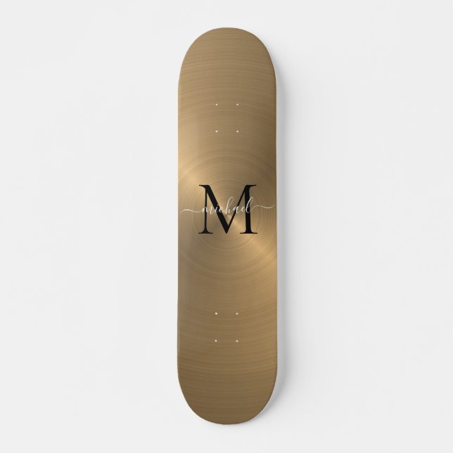 Skateboard Monogramme métal brossé d'or moderne (Devant)