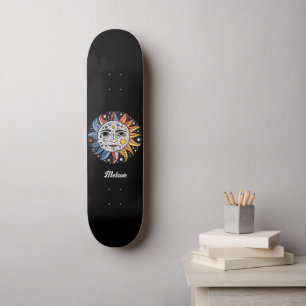 Skateboard Monogramme minimaliste moderne de lune de soleil c