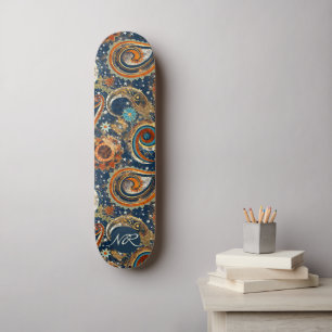 Skateboard Monogramme Motif de la marine Blue Gold Celestial 