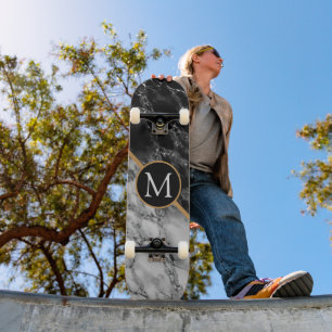 Skateboard Monogramme Noir Marbre Blanc Moderne Ski