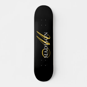 Skateboard Monogramme noir moderne Gold Nom du script