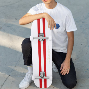 Skateboard Monogramme Or Classic Red White Racing Stripes