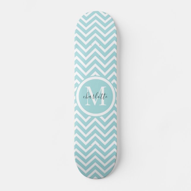 Skateboard Monogramme | Pastel Blue Green Chevron (Recto)