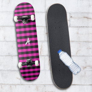 Skateboard Monogramme Pink Buffalo Plaid Rustic Check Patteri