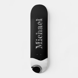 Skateboard Monogramme rock et roll Guitare noir et blanc
